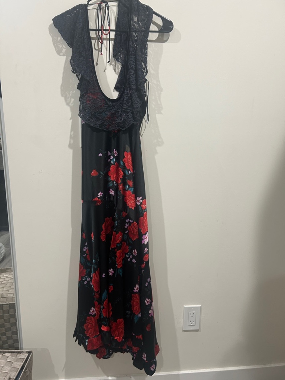 Free People Warm Hearts Floral Lace Neckline Asymmetrical Midi Dress